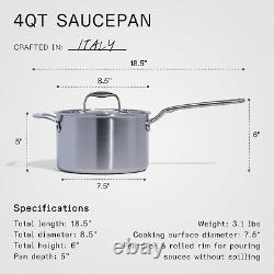 Cookware 4 Quart Stainless Steel Saucepan with Lid 5 Ply Stainless Clad Sauc