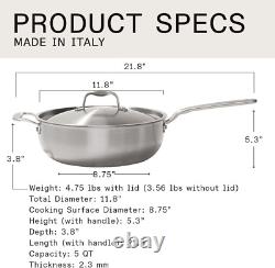 Cookware 5 Quart Stainless Steel Saucier Pan 5 Ply Stainless Clad Professi