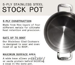 Cookware 8 Quart Stainless Steel Stock Pot With Lid 5 Ply Stainless Clad