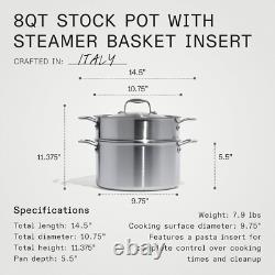 Cookware 8 Quart Stainless Steel Stock Pot with Steamer Basket Insert 5 P