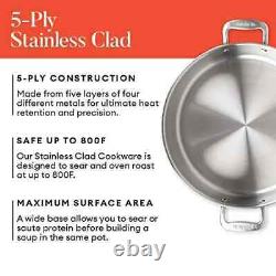 Cookware With Lid Stainless Clad 5 Ply Construction 12 Quart Stock Pot