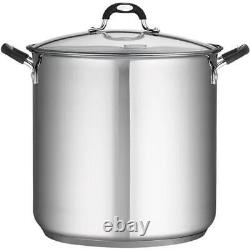 Covered Stock Pot Stainless Steel 22 Quart Tri Ply Base Durable Home Kitchenware