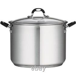 Covered Stock Pot Stainless Steel Home Kitchen Soup Cookware Glass Lid 16 Quart