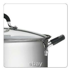 Covered Stock Pot Stainless Steel Home Kitchen Soup Cookware Glass Lid 16 Quart