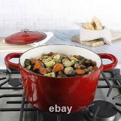 Crock Pot 7 Quart Round RED Enameled Covered Cast Iron Dutch Oven Cooker w Lid