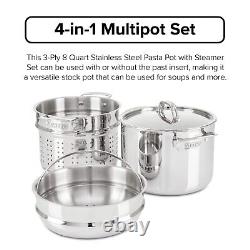 Culinary 3-Ply Stainless Steel Pasta Pot, 8 Quart, Includes Pasta & Steamer I