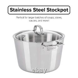 Culinary 3-Ply Stainless Steel Stock Pot, 8 Quart, Includes Glass Lid, Dishwasher