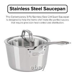Culinary Contemporary 3-Ply Stainless Steel Saucepan, 2.4 Quart, Includes Gla