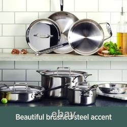 D5 5-Ply Brushed Stainless Steel Soup Pot 4 Quart Induction Oven Broiler Safe