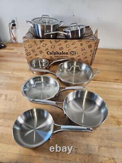 DEFECT 12 PIECE CALPHALON PREMIER Stainless Steel Skillet Cookware Set Lids