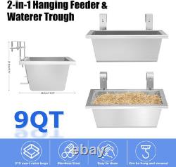 Durable 9 Quart Stainless Steel Hanging Feeder Troughs for Livestock 2 Pack