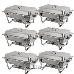 Durable Full Size 6 Pack of 8 Quart Stainless Steel Rectangular Chafing Dish