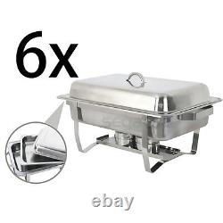 Durable Full Size 6 Pack of 8 Quart Stainless Steel Rectangular Chafing Dish