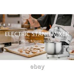 Electric Food Stand Mixer 650W 6 Speed 6 Quart Tilt-Head Kitchen Beater Silver