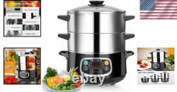 Electric Food Steamer 8.5 Quart Stainless Steel Double Tier Digital 1200W