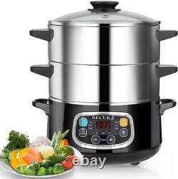 Electric Food Steamer 8.5 Quart Stainless Steel Double Tier Digital 1200W