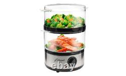 Electric Food Steamer Stackable Two-Tier Bowls, 5 Quart, Stainless Steel