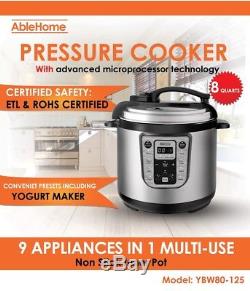 Electric Pressure Cooker Multi-function 8 Quarts 1250W Stainless Steel Yogurt UL