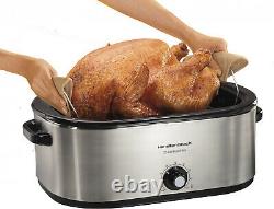 Electric Turkey Roaster Oven 22 Quart Lid Stainless Steel Roast Bake Cooker 28Lb