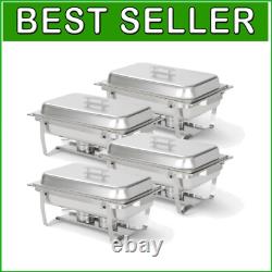 Elegant 4 Pack 8 Quart Stainless Steel Chafers Keeps Food Warm and Ready