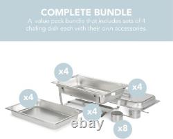 Elegant 4 Pack 8 Quart Stainless Steel Chafers Keeps Food Warm and Ready