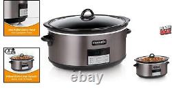 Elegant 8-Quart Programmable Slow Cooker with Auto Warm Black Stainless Steel