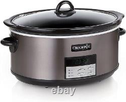 Elegant 8-Quart Programmable Slow Cooker with Auto Warm Black Stainless Steel