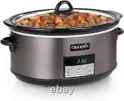 Elegant 8-Quart Programmable Slow Cooker with Auto Warm Black Stainless Steel