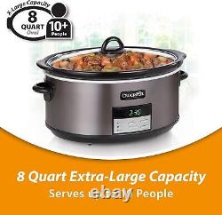 Elegant 8-Quart Programmable Slow Cooker with Auto Warm Black Stainless Steel