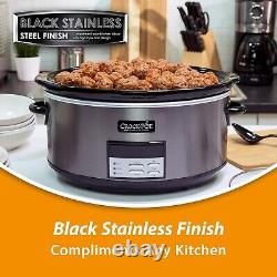 Elegant 8-Quart Programmable Slow Cooker with Auto Warm Black Stainless Steel