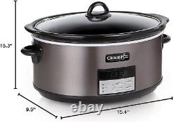 Elegant 8-Quart Programmable Slow Cooker with Auto Warm Black Stainless Steel