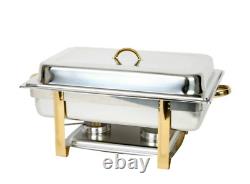 Excellante Stainless steel 8 quart gold accented oblong chafer, comes in set