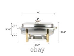 Excellante Stainless steel 8 quart gold accented oblong chafer, comes in set