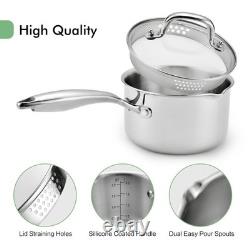 Fracoda 2.5 Quart Stainless Steel Pot Saucepan with Glass Strainer Lid, Sauce Po