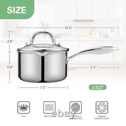 Fracoda 2.5 Quart Stainless Steel Pot Saucepan with Glass Strainer Lid, Sauce Po