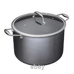 HexClad 10 Quart Hybrid Stainless Steel Stock Pot with Glass Lid Stay Cool Ha