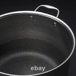 HexClad 10 Quart Hybrid Stainless Steel Stock Pot with Glass Lid Stay Cool Ha