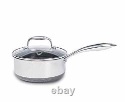 HexClad 3 Quart Hybrid Stainless Steel Pot Saucepan with Glass Lid Easy to