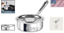 High Straight-Sided 1 Quart Stainless Steel Saucepan for Even Heat Distribution
