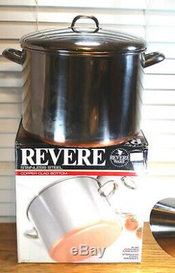 Huge Commercial Grade Copper Clad Bottom Revere Ware 16 QT Quart Stock Pot Pan