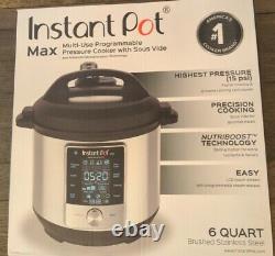 Instant Pot Max Pressure Cooker 6 Quart 15 PSI Touch Screen Sous Vide Saute