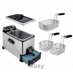 Kalorik Pro 4.2 Quart Triple-Basket Deep Fryer with Oil Filtration XL Basket