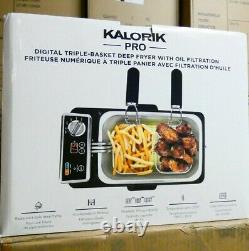 Kalorik Pro 4.2 Quart Triple-Basket Deep Fryer with Oil Filtration XL Basket