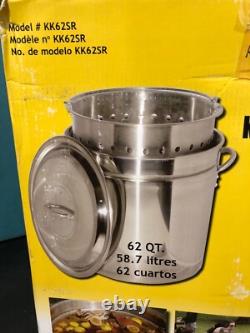 King Kooker KK62SR Stainless Steel Boiling Pot with Basket & Steam Ridge, 62-Quart