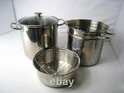 Kirkland Signature 12 Quart Stock Pot With Strainer Steamer & Lid Four Pieces