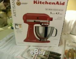 KitchenAid Artisan Tilt-Head Stand Mixer 5 Quart Empire Red with 7pc Knife Set NEW