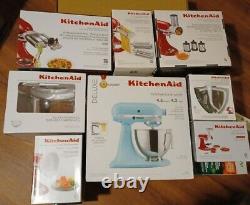 KitchenAid Deluxe 4.5 Quart Mixer Blue with bonus 7 attachments