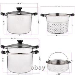 Lake Tian Stainless Steel Pasta Pot With Strainer Insert 4pc 10 Quart Steamer