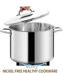 Large 12 Quart Stock Pot with Glass Lid Nickel Free Stainless Steel Cookware