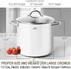 Large 24 Quart Healthy Nickel-Free Stainless Steel Stock Pot Quality Build